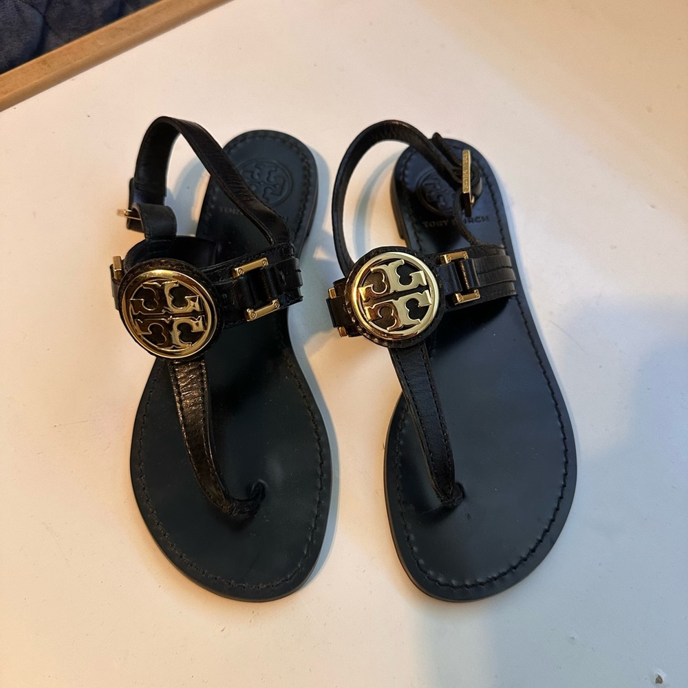 Tory Burch Black and Gold Women's Sandals